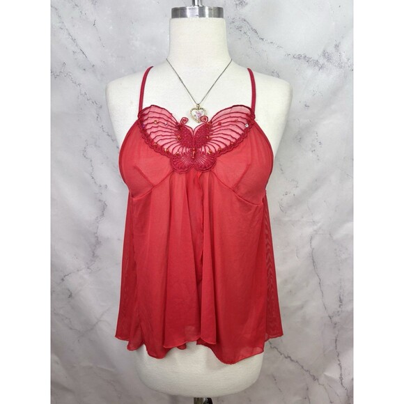 Y2K Rampage Babydoll Cami Top Red M Coquette Fairy gothic Butterfly Sheer Beaded - Picture 7 of 16